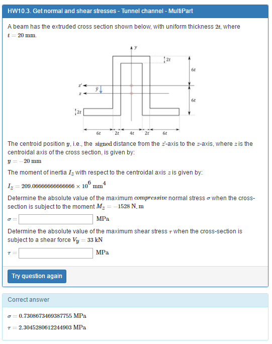 Solved A beam has the extruded cross section shown below, | Chegg.com
