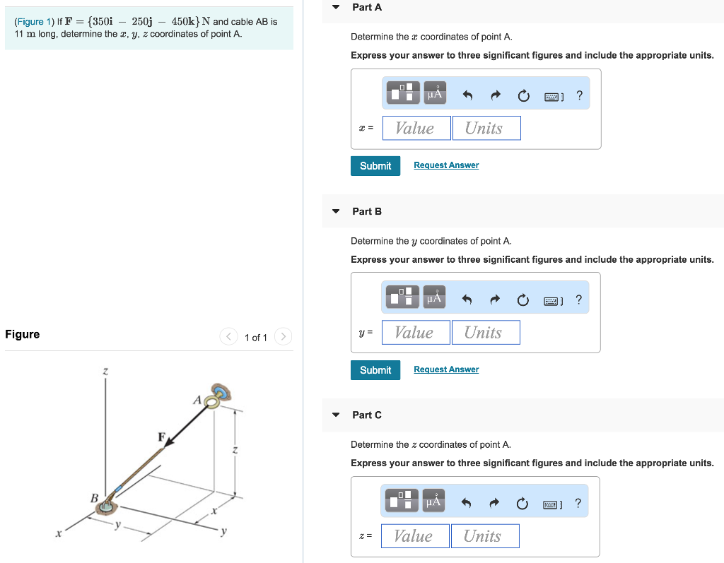 Solved V Part A (figure 1) Lf F = {350i-250j-450kn And Cable 