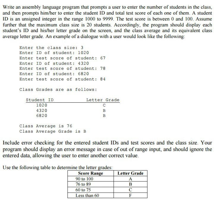 Solved Write an assembly language program that prompts a | Chegg.com
