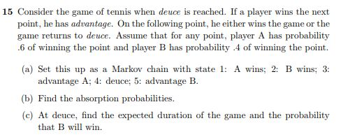 15 Consider the game of tennis when deuce is reached. | Chegg.com