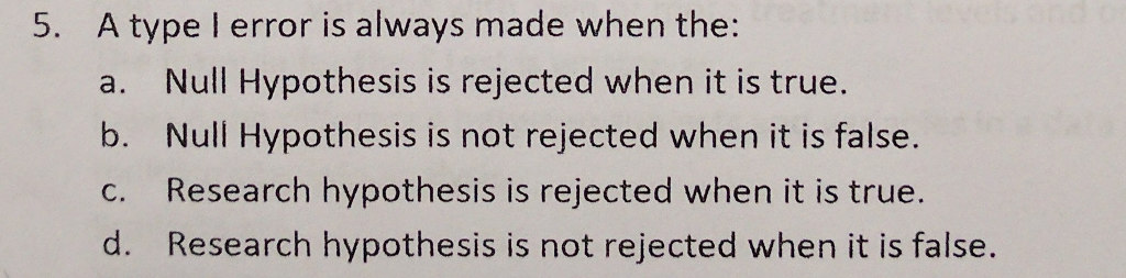 Solved A type I error is always made when the: a. Null | Chegg.com