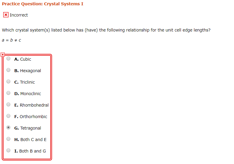 Solved Practice Question: Crystal Systems I Incorrect Which | Chegg.com