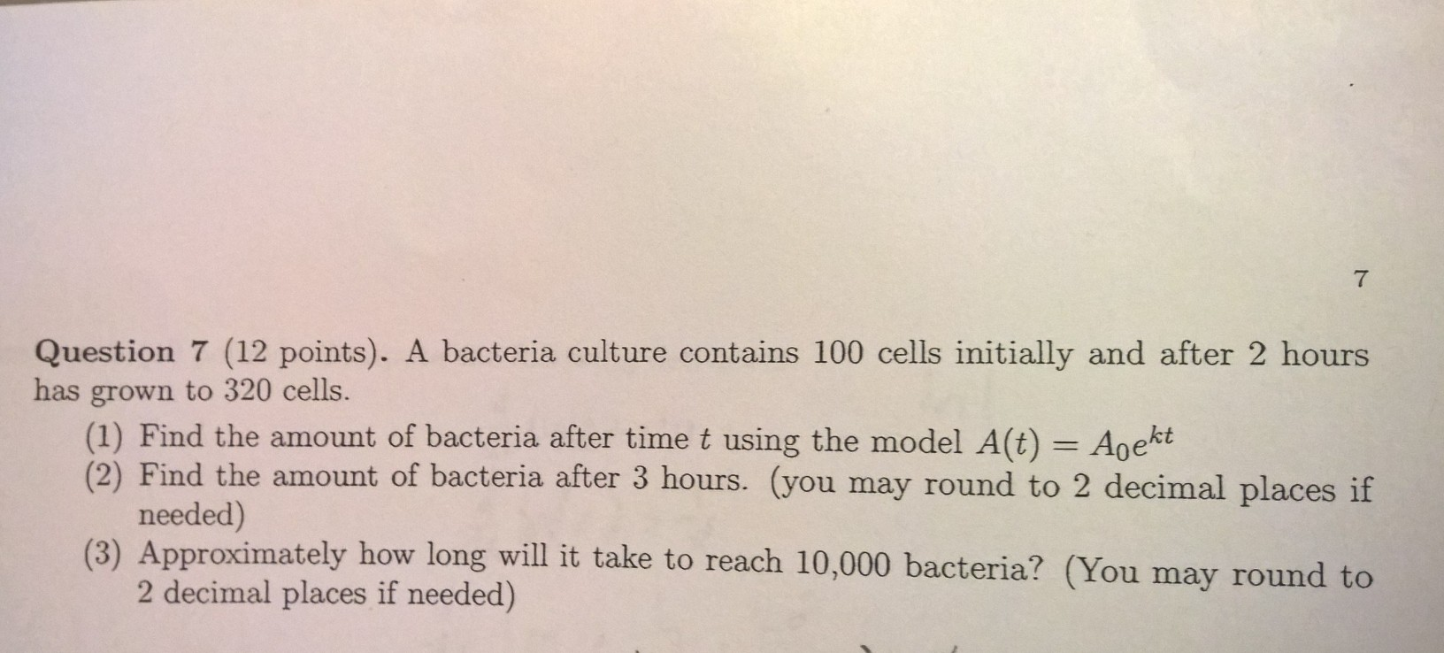 A Bacteria Culture Initially Contains 100 Cells