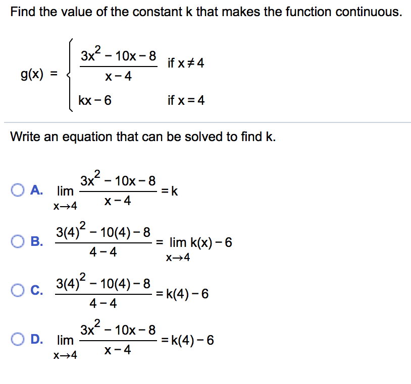 Solved Find The Value Of The Constant K That Makes The