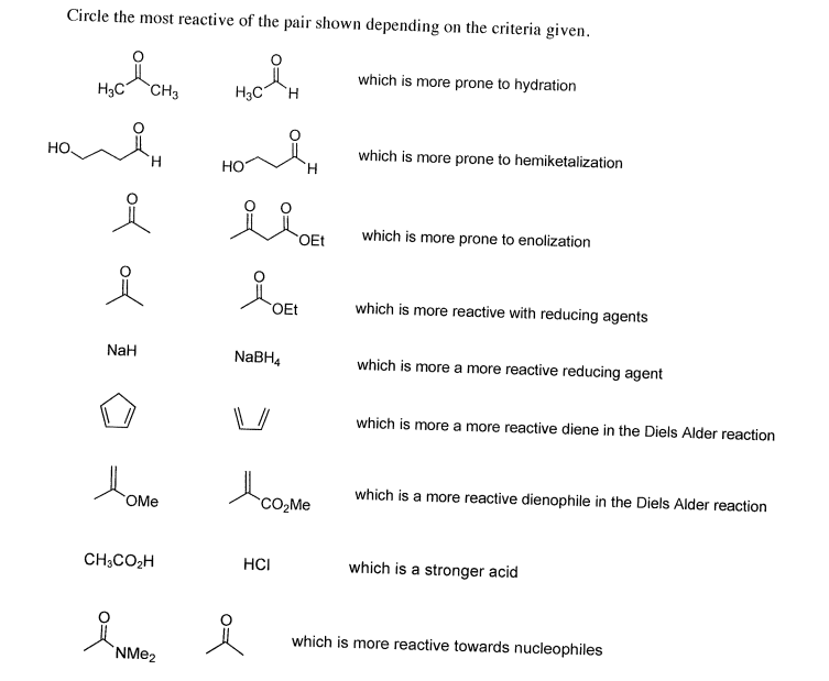 Solved Circle the most reactive of the pair shown depending | Chegg.com