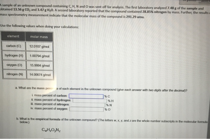 solved-a-sample-of-an-unknown-compound-containing-c-h-n-chegg