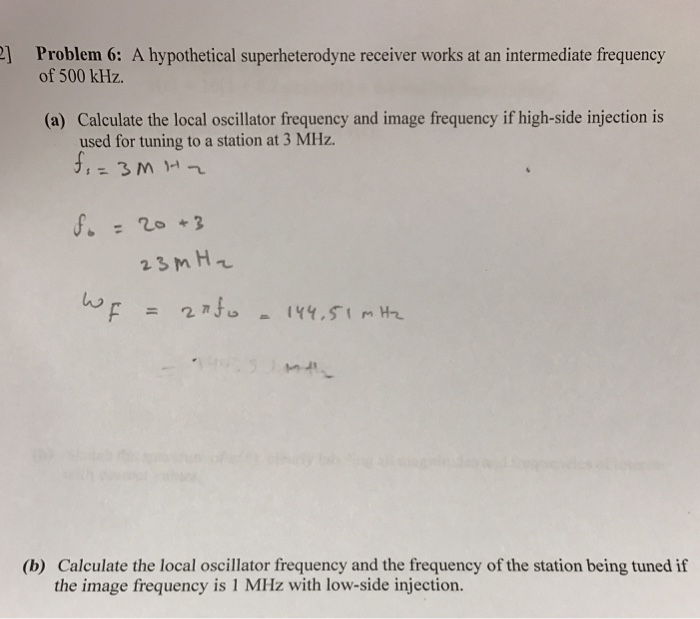 Solved A hypothetical superheterodyne receiver works at an