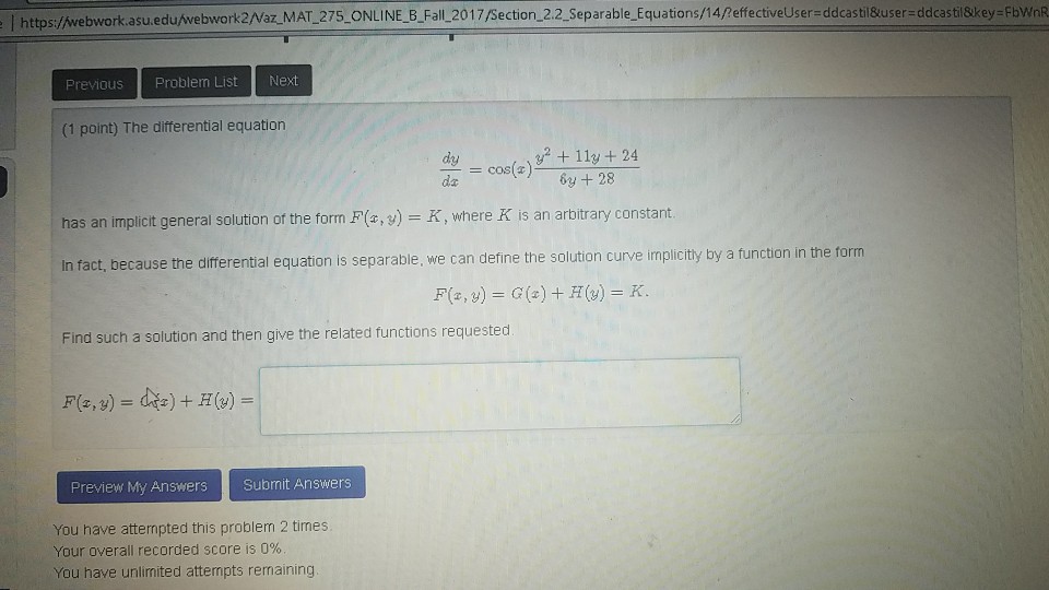 Solved Ihttps:/webwork asu.edu/webwork2//az MAT 275 ONLINE B | Chegg.com