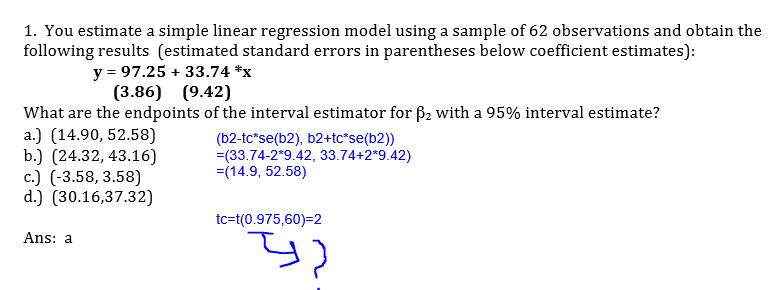 estimate simple linear regression equation