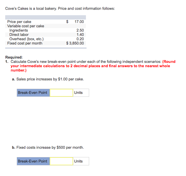 Solved Cove's Cakes is a local bakery. Price and cost
