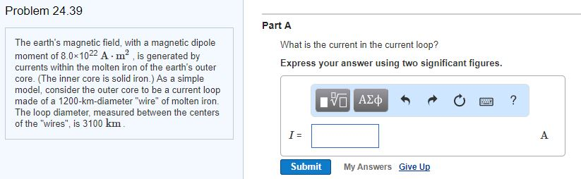 Solved Problem 24.39 Part A The Earth's Magnetic Field, With | Chegg.com