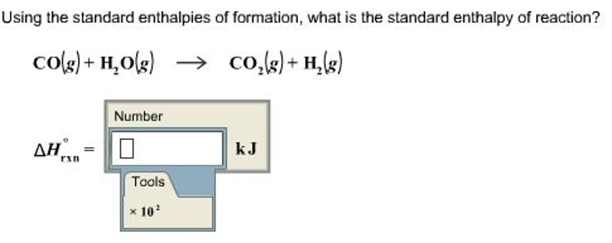 Solved Using the standard enthalpies of formation, what is