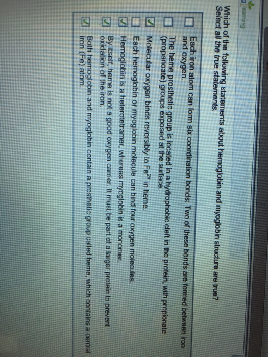 Solved Which of the following statements about hemoglobin