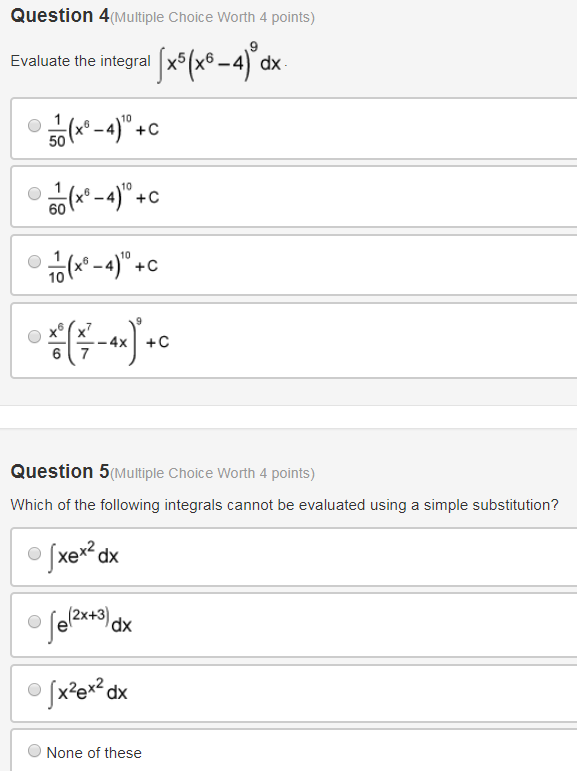 Solved Question 1 (Multiple Choice Worth 4 points) Evaluate | Chegg.com