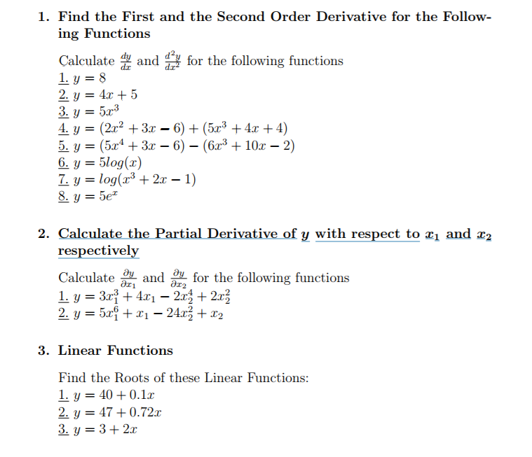 Solved 1. Find the First and the Second Order Derivative for | Chegg.com