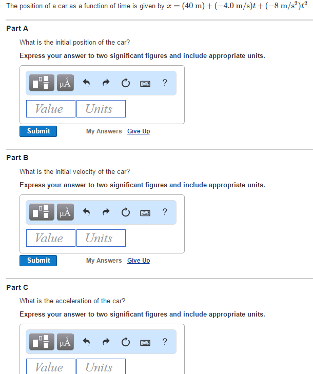 Solved The position of a car as a function of time is given | Chegg.com