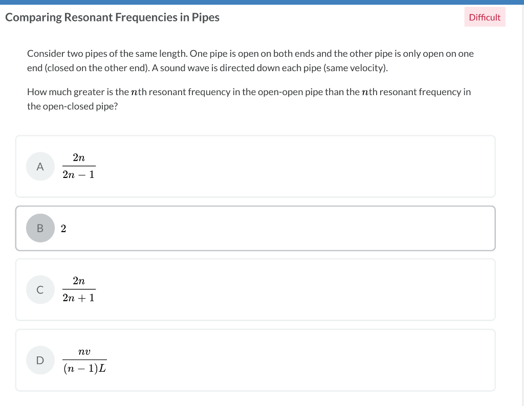 Solved Comparing Resonant Frequencies in Pipes Difficult