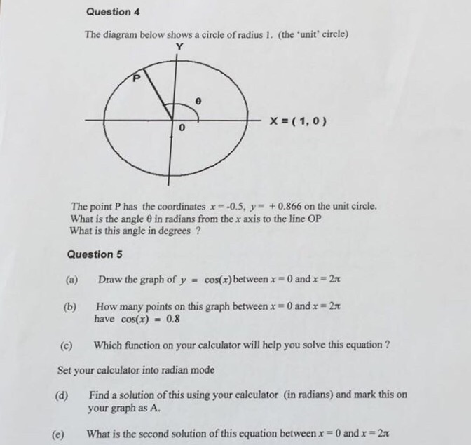 Solved The Diagram Below Shows A Circle Of Radius 1. (the | Chegg.com