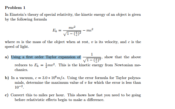 Solved In Einstein's theory of special relativity, the | Chegg.com