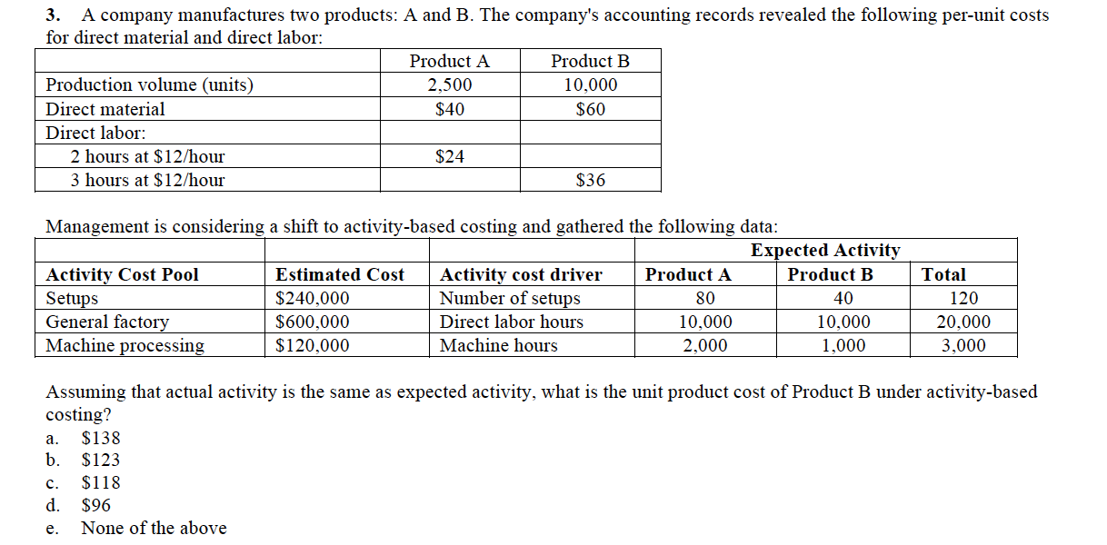 Solved 3. A Company Manufactures Two Products: A And B. The | Chegg.com