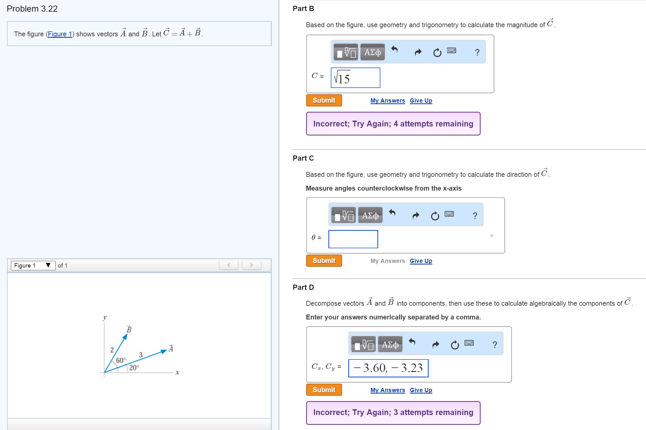 Solved The Figure Shows Vectors A And B. Let C= A+B. | Chegg.com