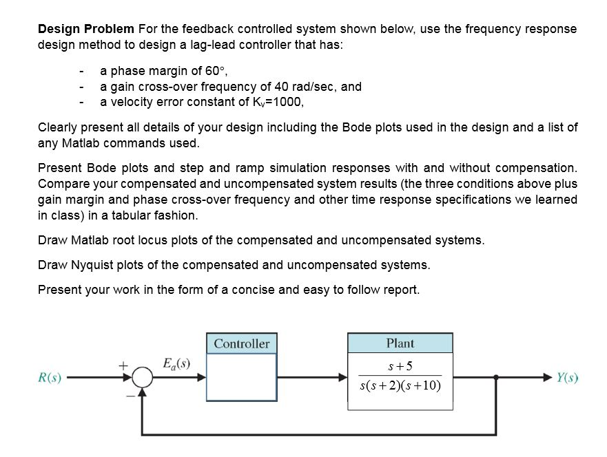 Design Problem For the feedback controlled system Circuit Diagram