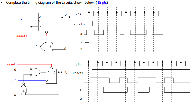 Solved Complete the timing diagram of the circuits shown | Chegg.com