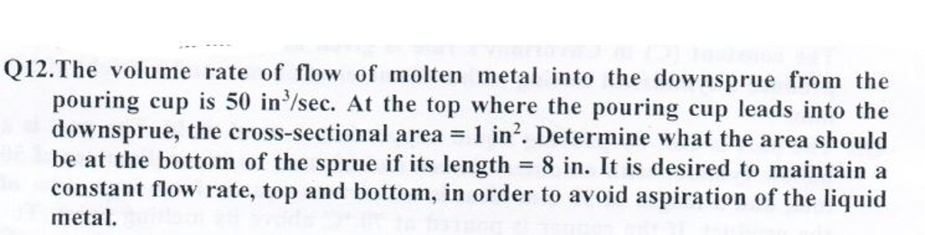 Solved The volume rate of flow of molten metal into the | Chegg.com