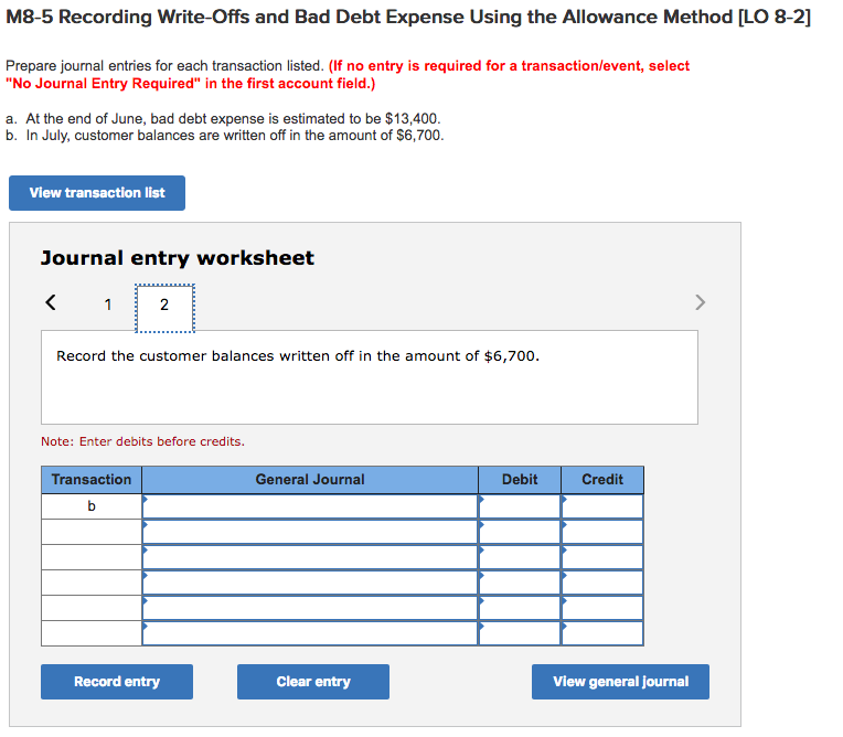 Solved M85 Recording WriteOffs and Bad Debt Expense Using