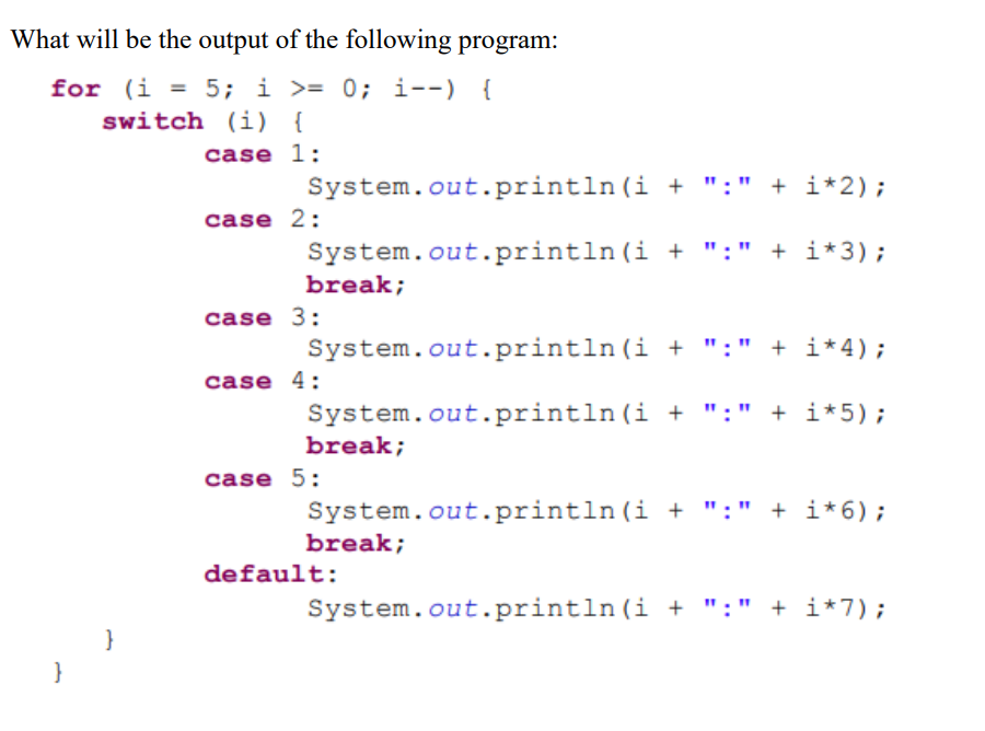 Solved What will be the output of the following program: for | Chegg.com