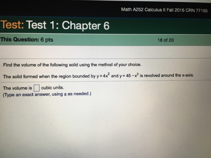 Solved Find The Volume Of The Following Solid Using The Chegg
