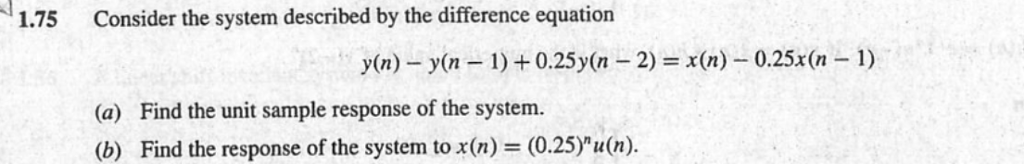 Solved 1.75 Consider the system described by the difference | Chegg.com