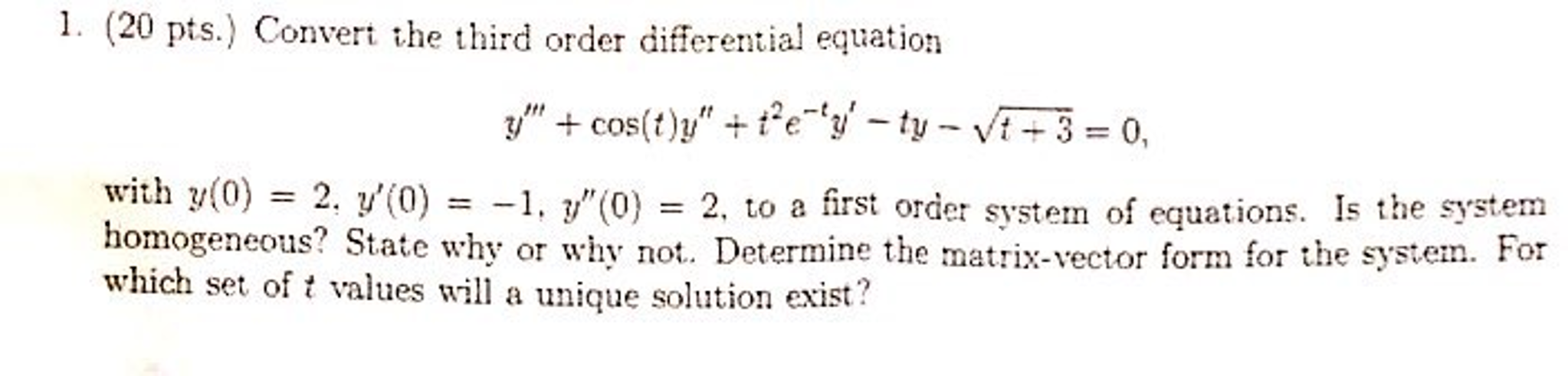 Solved Convert The Third Order Differential Equation Y 0949