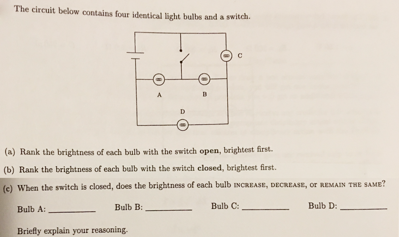 Solved The Circuit Below Contains Four Identical Light Bulbs | Chegg.com