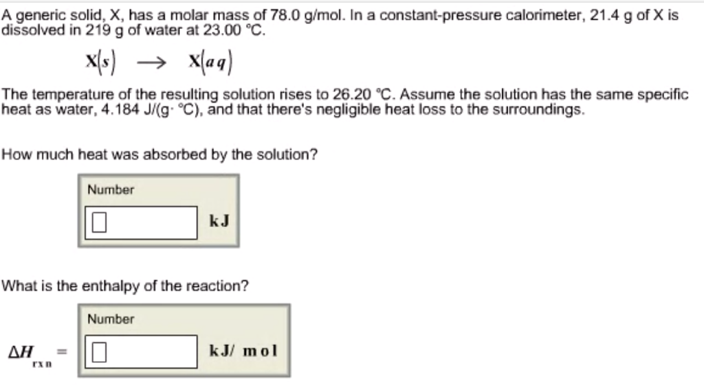 Solved A generic solid, X, has a molar mass of 78.0 g/mol.