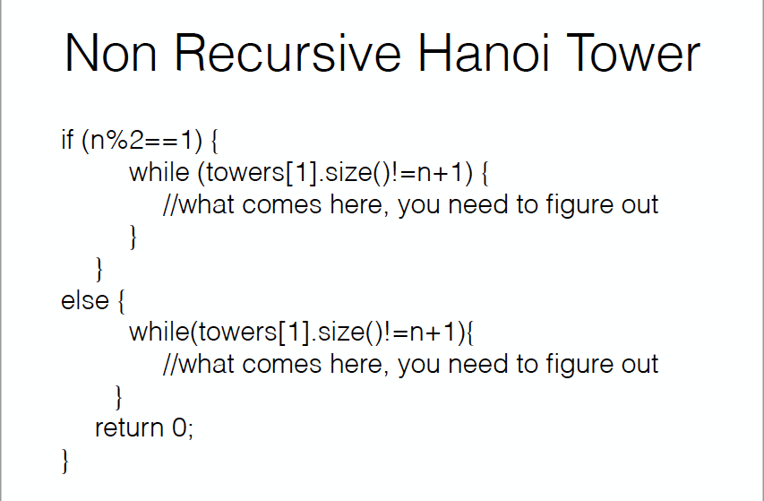 Solved Non Recursive Hanoi Tower int main( char pegs[3] = | Chegg.com