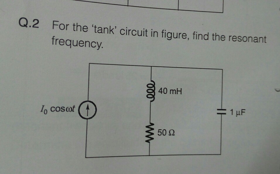 Solved For the 'tank' circuit in figure, find the resonant