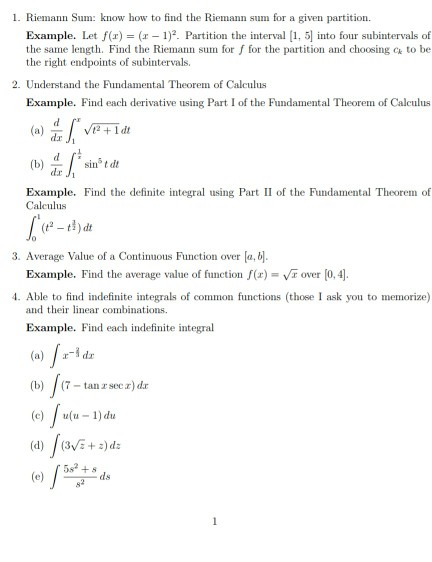 Solved 1. Riemann Sum: know how to find the Riemann sum for | Chegg.com