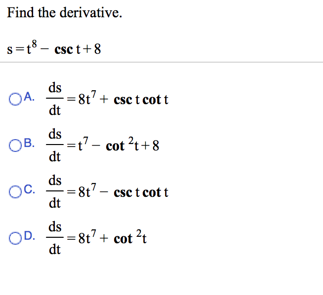 Solved Find The Derivative. Ds Dt Ds Dt Ds Dt Dt | Chegg.com