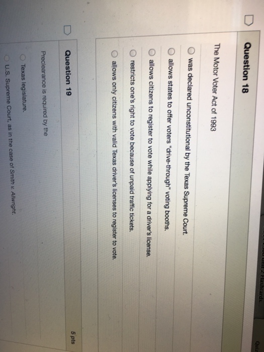 Solved The Motor Voter Act of 1993 was declared