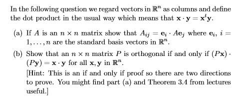 Solved In the following question we regard vectors in R