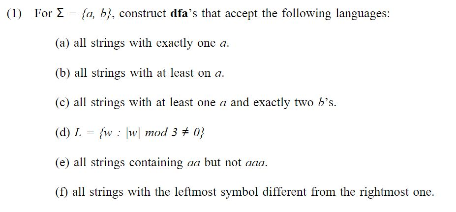 Solved For Sigma = {a, B}, Construct Dfa's That Accept The | Chegg.com