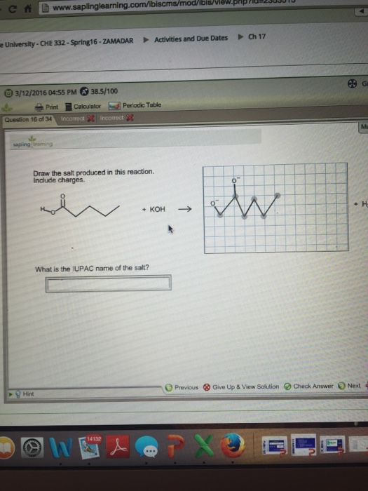 Solved Draw The Salt Produced In This Reaction Include Ch...