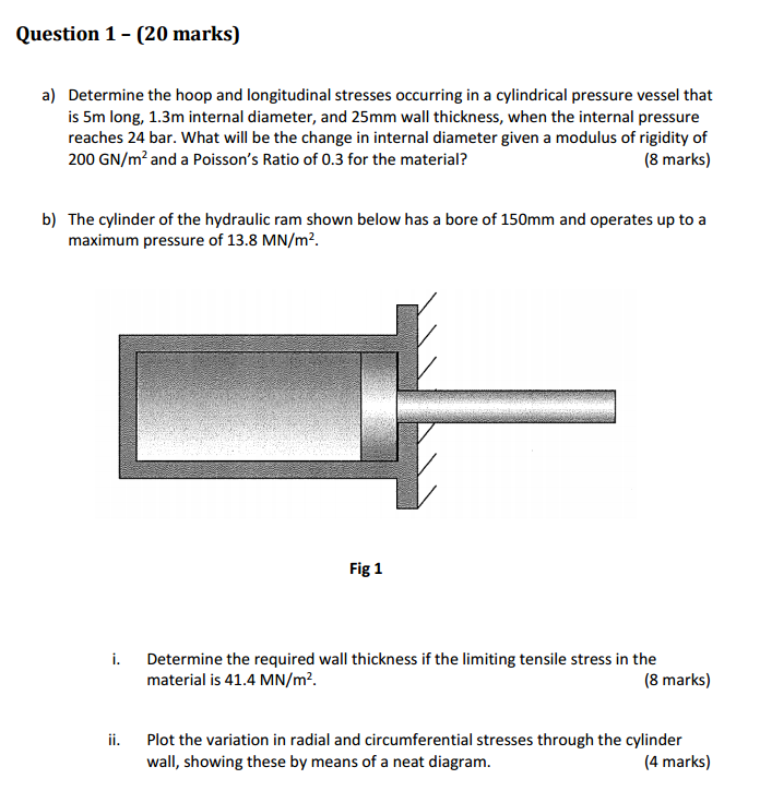 Solved Question 1 - (20 marks) a) Determine the hoop and | Chegg.com