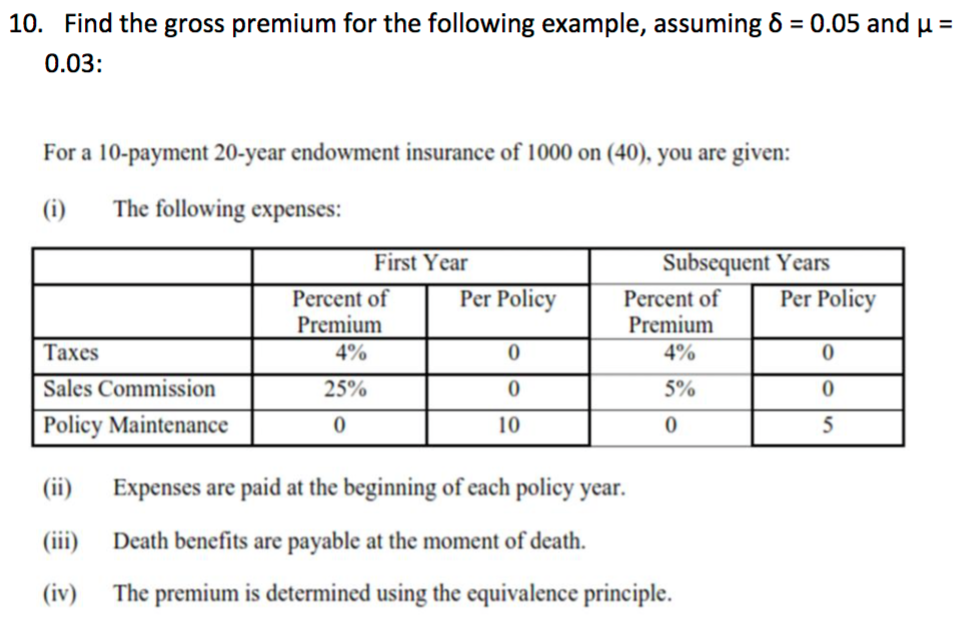Find the gross premium for the following example,