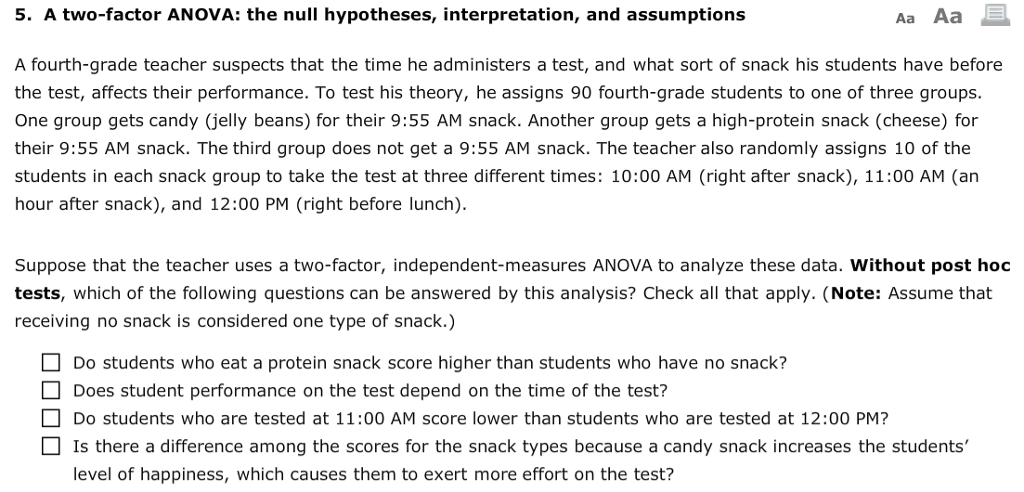 Solved 5. A two-factor ANOVA: the null hypotheses, | Chegg.com