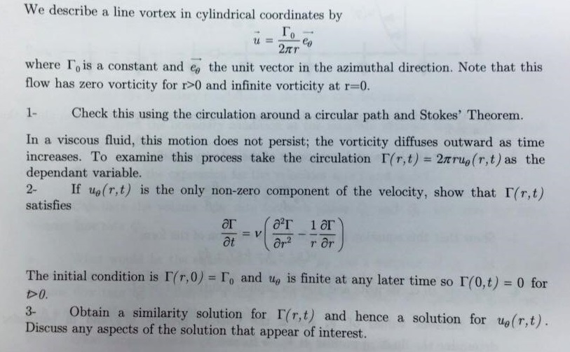 Solved We describe a line vortex in cylindrical coordinates | Chegg.com