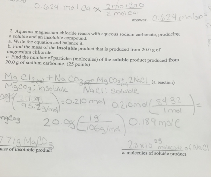 Solved Aqueous magnesium chloride reacts with aqueous sodium | Chegg.com