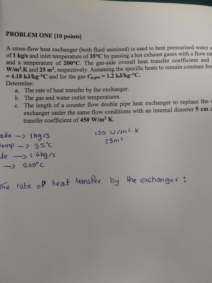 PROBLEM ONE [10 points A crossflow heat exchanger