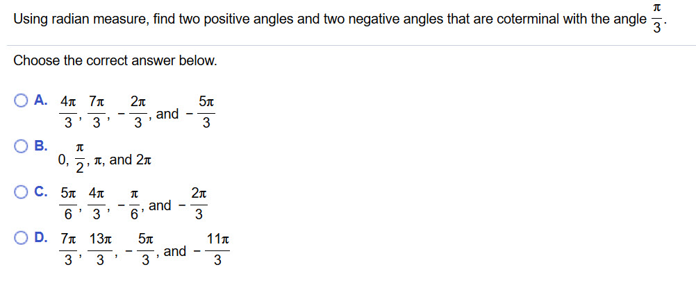 Solved Using radian measure, find two positive angles and | Chegg.com